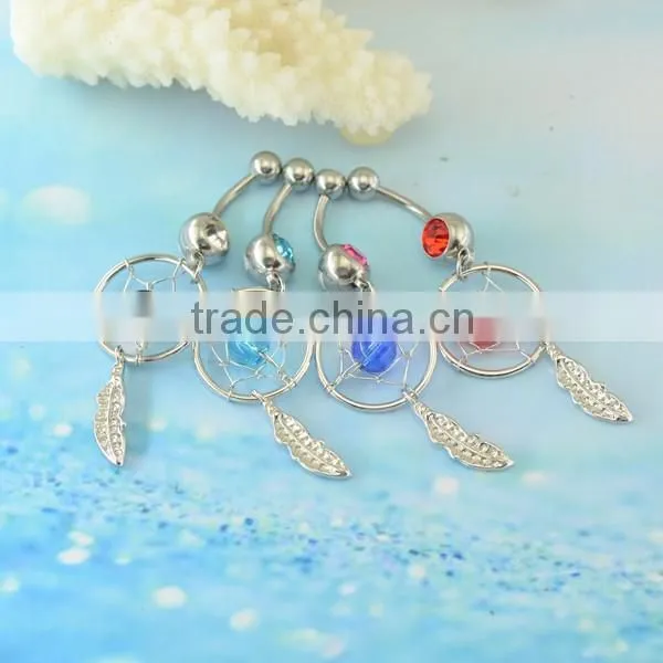 Blue Crystal Antique Style Dream Catcher Belly Naval Dangle Body Jewelry