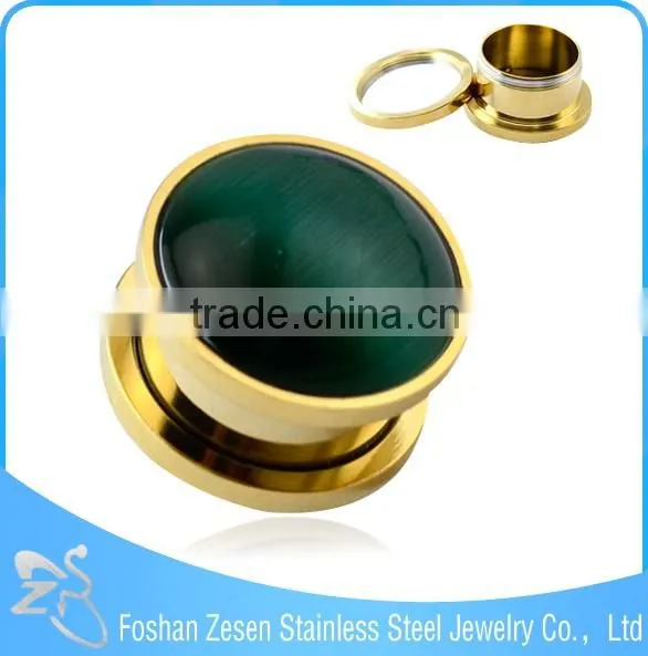 Gold Plated Stainless Steel Single Semi Precious Stone Ear Plug