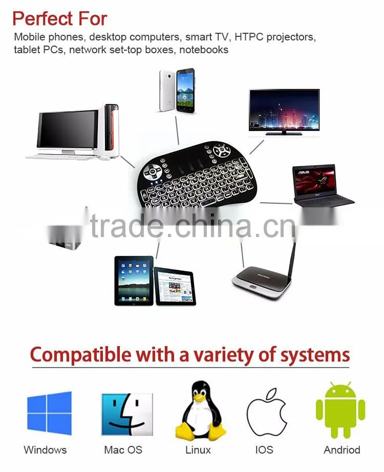 2.4g air mouse for android tv box, back light Wireless air mouse for m8s, Mini wireless keyboard Air mouse combo