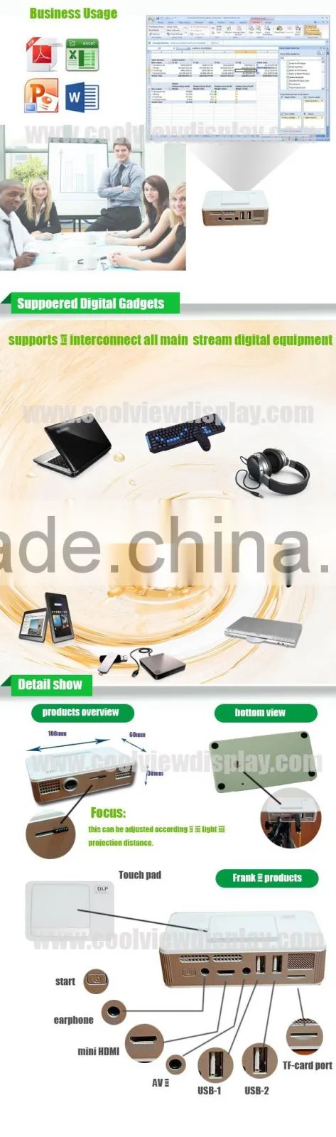 android 4.2.2 high resolution mini projector