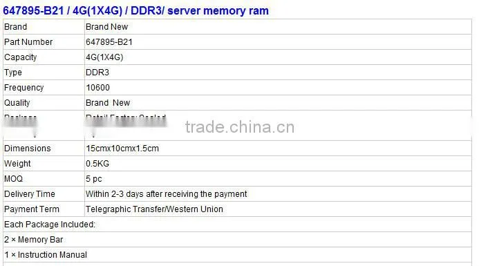 647895-B21 4GB (1x4GB) Single Rank x4 PC3-12800R (DDR3-1600) Registered CAS-11 Memory Kit