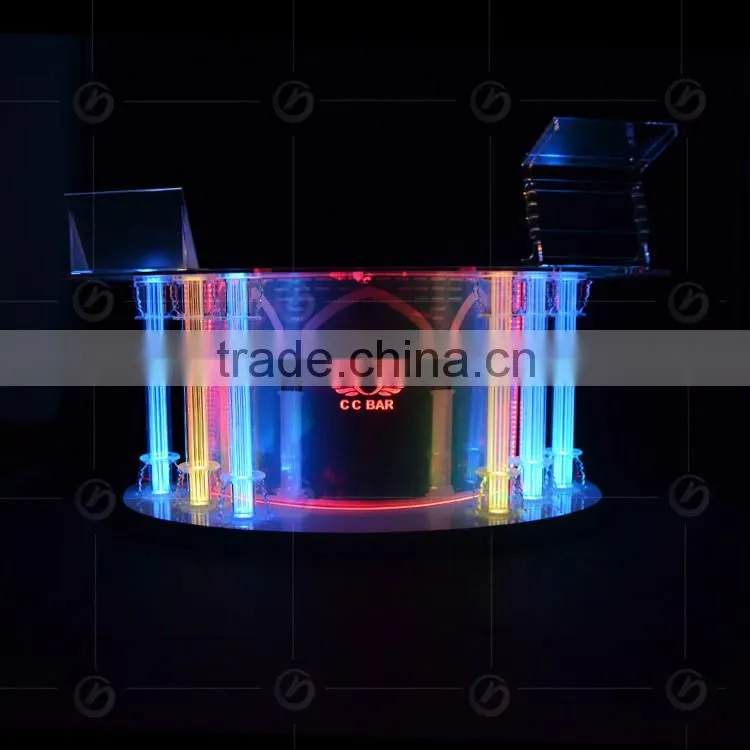 night bar acrylic LED table designs, night club dj facade, night bar booth