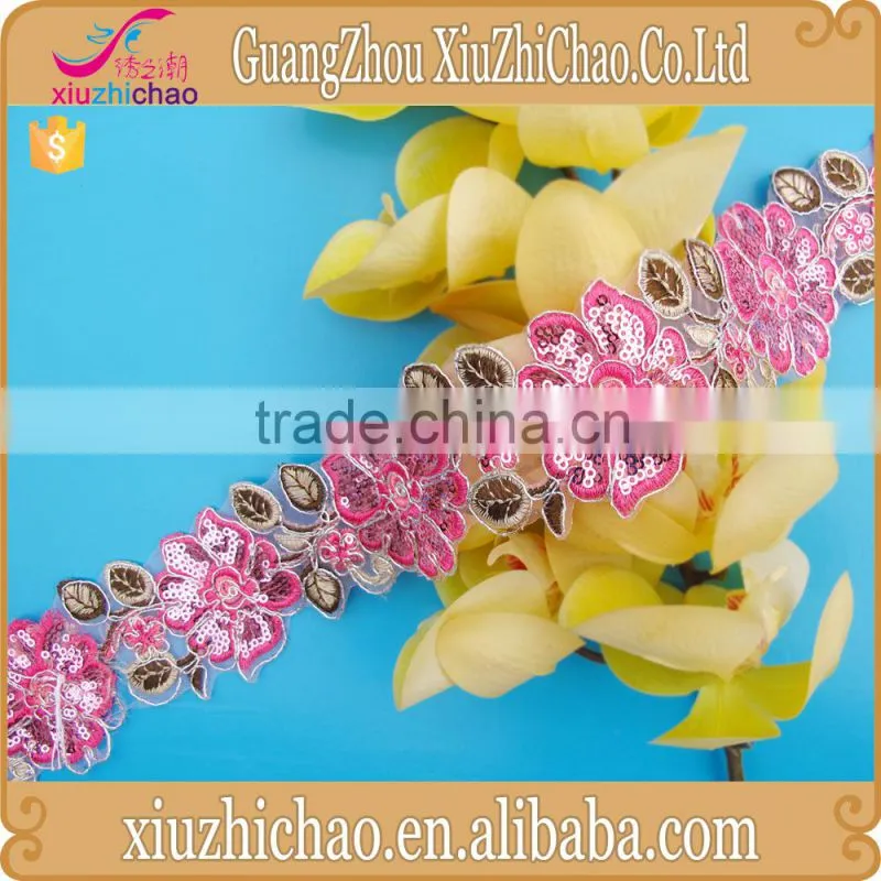 HG0516 fashion latest design embroidery water soluble golden lace trim clothing decoration