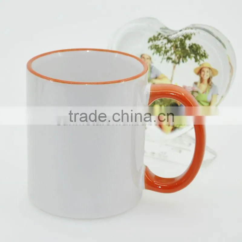 Sunmeta wholesale 11oz rim and handle color blank heat press mug, sublimation coated mug