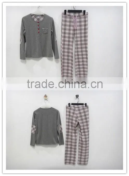 Leisure coat draw string pants grid pajamas women