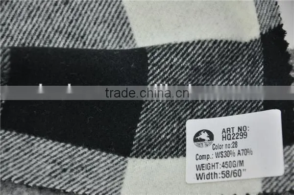 Hot sell high quality cashmere blend acrylic black white plaid fabric for coats