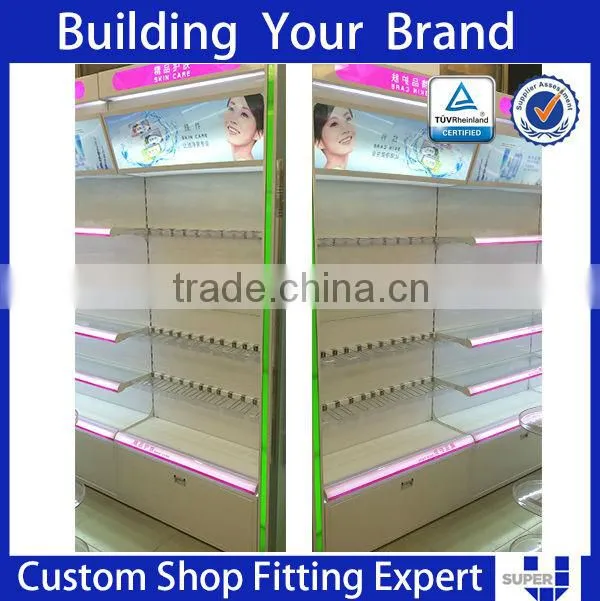 attractive body care beauty shop racks and shelves with lighting