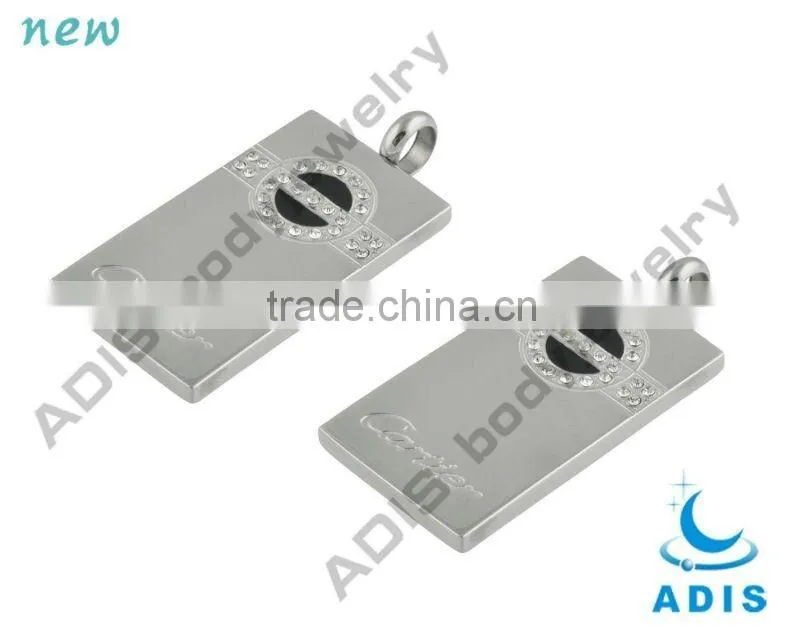 Newest Designed Square Shape Jeweled Stainless Steel Surgical Pendant