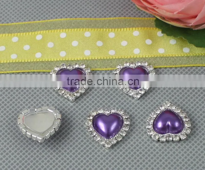 Small Flat Back Purple Heart Shaped Rhinestone Fashion Button 2308DP14