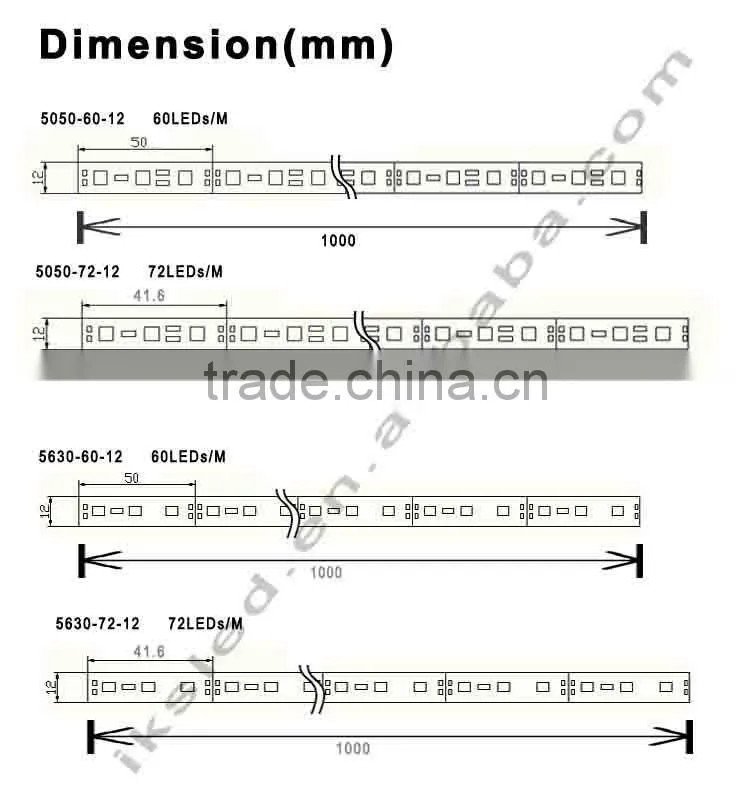 12V 24v IKSLED smd 5730 7020 led strip waterproof 72leds/m