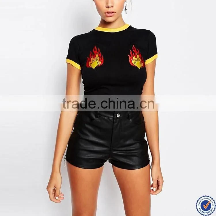 china supplier custom made women tshirt crew neck short sleeve t shirt with flame printing