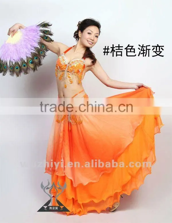Hot Selling Blue Silk Chiffon Belly Dance Skirts for women dancers (QC6004)