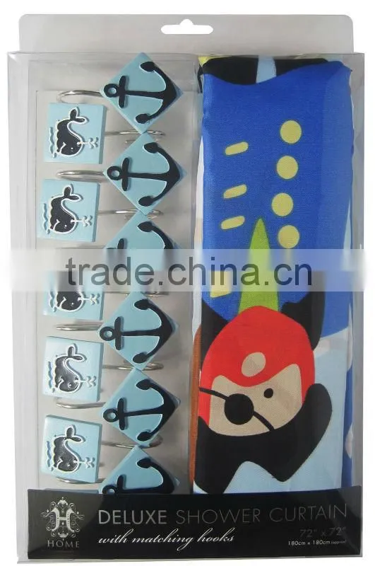 shell style polyester shower curtain with resin hooks