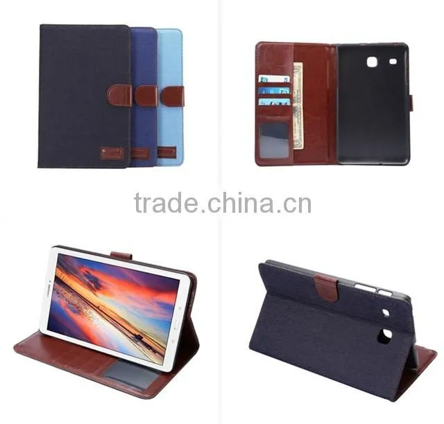 for Samsung Tab E 8.0, Classic design Jeans leather standcase, flip wallet leather case, PU leather tablet case