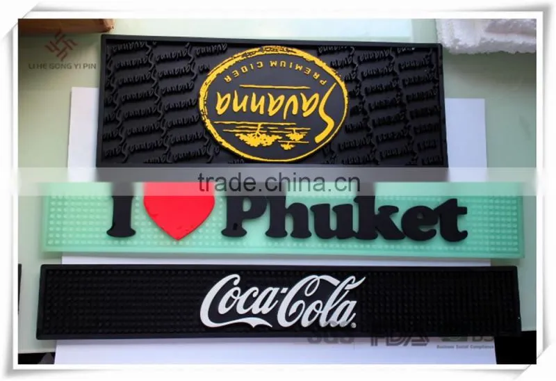 Custom 2016 OEM branded high quality PVC rubber bar mat