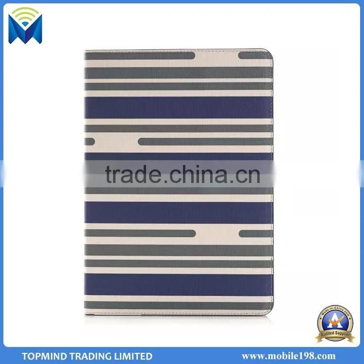 Wholesale Price Stripe Pattern Leather Flip Case Cover with Card Slot for iPad Air 2