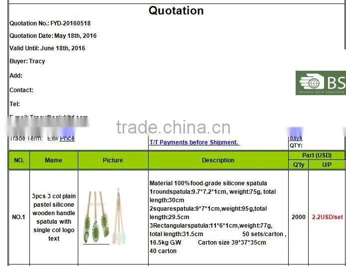 Best selling durable high quality fda approved silicone spatula supplier
