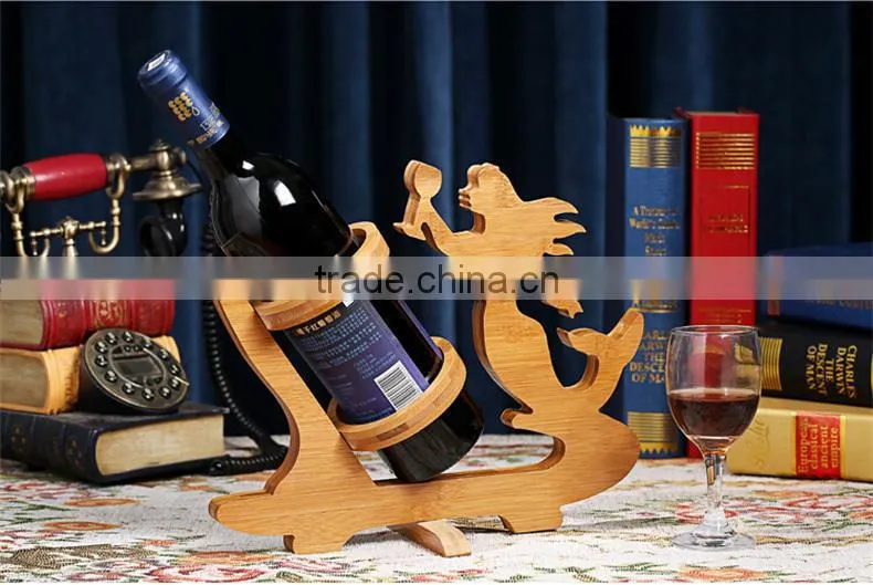 WR005/100% Bamboo Material Hot Sale Mermaid Shaped Folding Bamboo Red Wine Rack