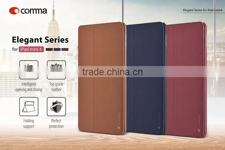 Shockproof PC Back Shell Smart Sleep Wake Stand Leather Case for iPad mini 4