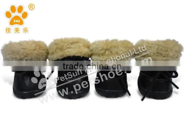 JML good quality custom fleece protective rubber winter pet dog shoes with warm fur durable snow boots