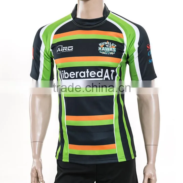 Cheap Wholesale Plain Custom Make Green Rugby Jersey Shirt Youth