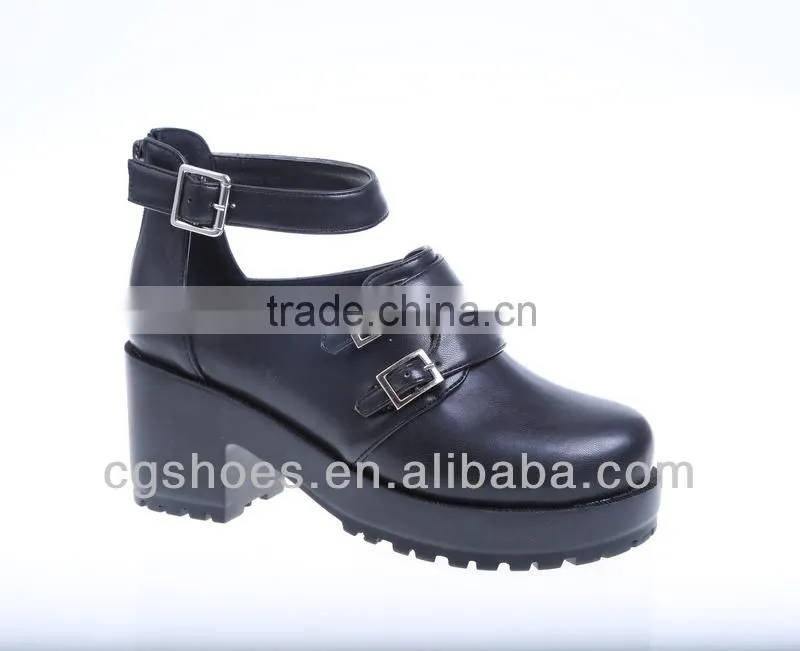 2015 buckle PU platform pump high heel office shoes women