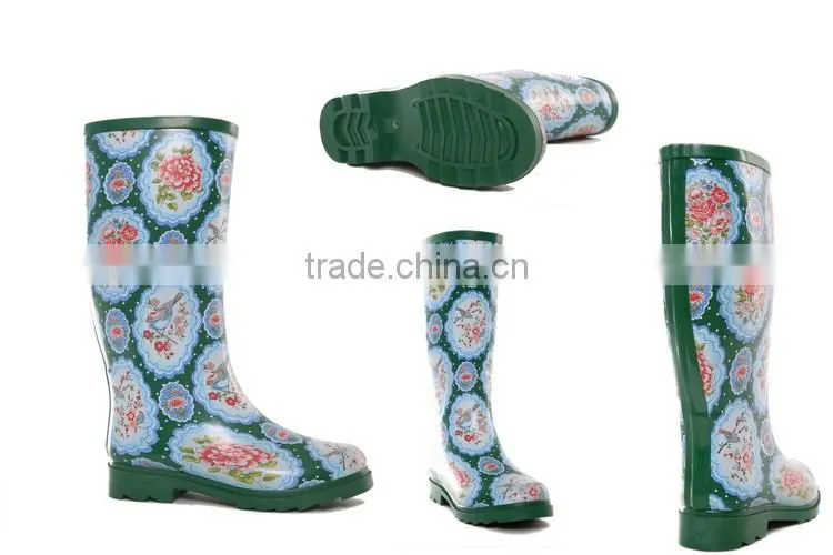 New Fashion green color ladies rubber rain boot wellies rain shoes