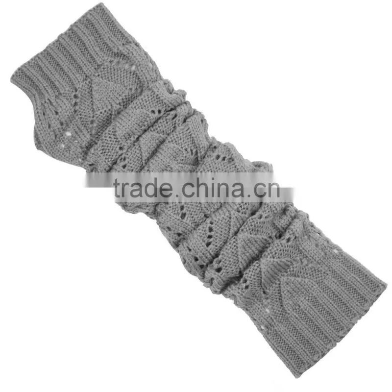 Fashion Women Ladies Black Gray Crochet Knit Stretch Long Fingerless Arm Warmers Gloves Cheap
