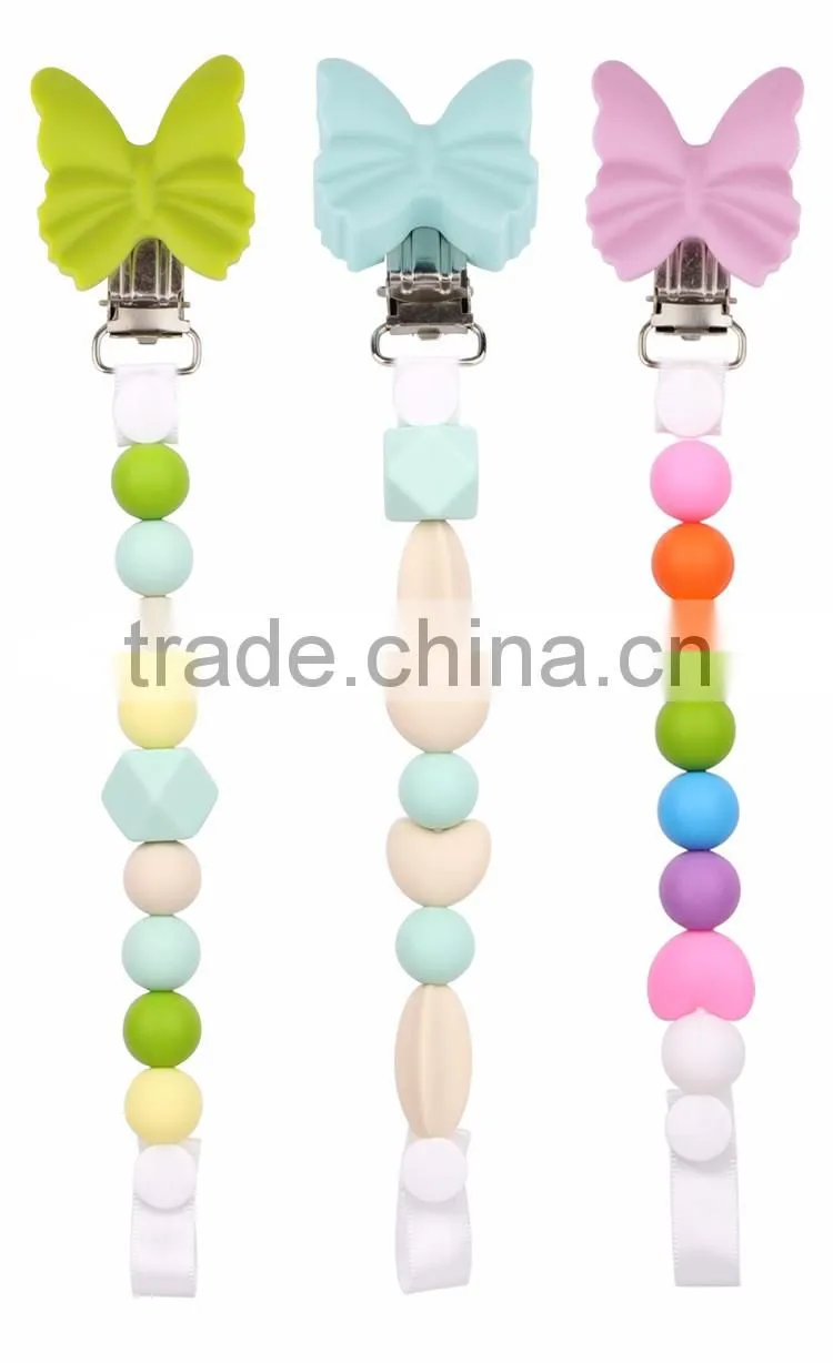 Wholesale New Product silicone butterfly clip accessories teether chain