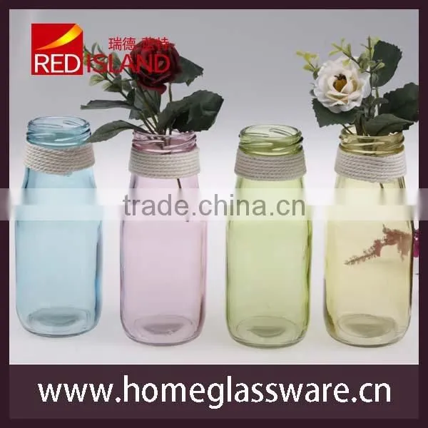 new design small glass milk bottle juice bottle with string 11oz