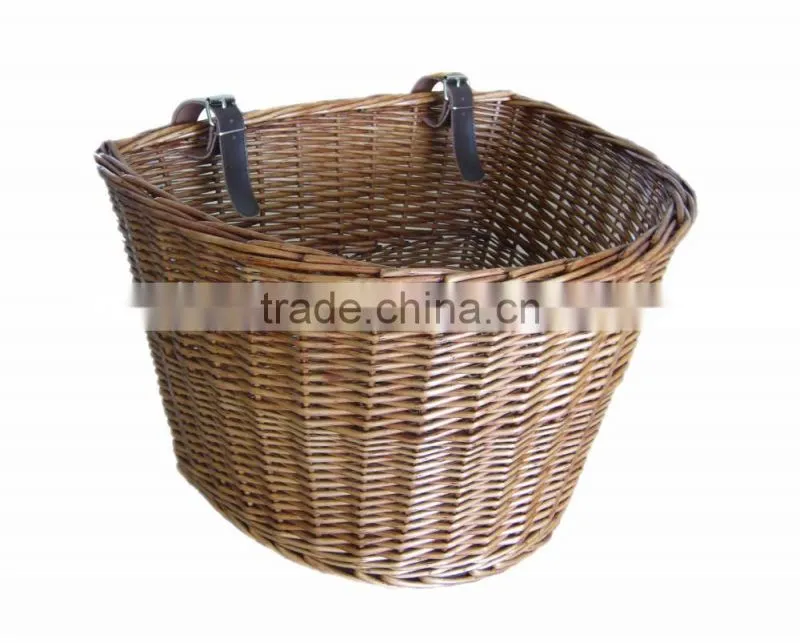 WICKER BICYCLE BASKET WITH LEATHER STRAPS BIKE / CYCLE SHOPPING