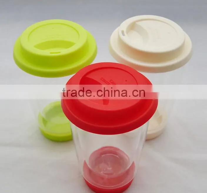OEM Double wall borosilicate glass cup with lid