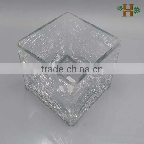 Handmade Cubic Crackled Square Vase, Square Candle Holder
