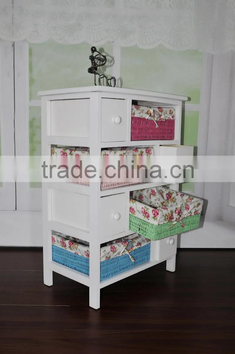 Small beautiful unfinished wooden cabinet with basket drawer