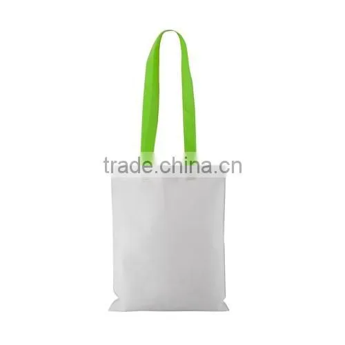 High quality portable reusable white shopping bag with colorful handle