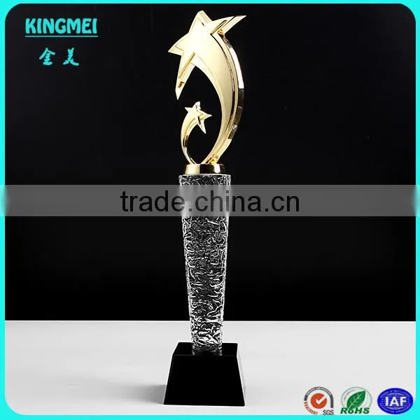 Fashion multiple gold metal star crystal trophy awards, crystal souvenir