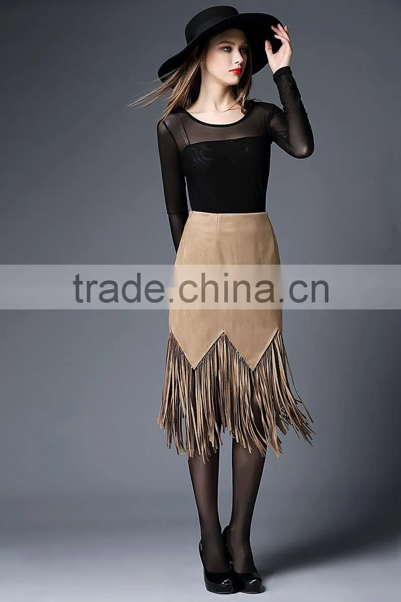 Hot sale fashion women latest long skirt design with tassal