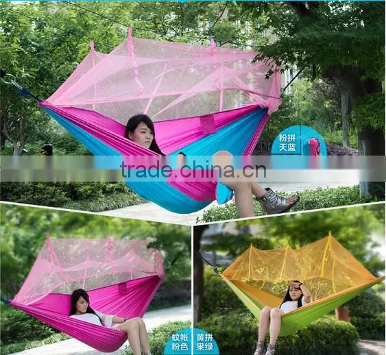 Hot Popular Amazon Wholesale Outdoor Parachute Nylon Mosquito Net Hammock- Portable Camping Hammock with Mosquito Netting