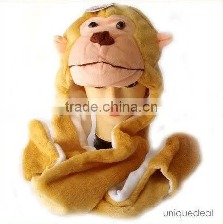 Fashion long mittens scarf set plush winter animal hats for adults