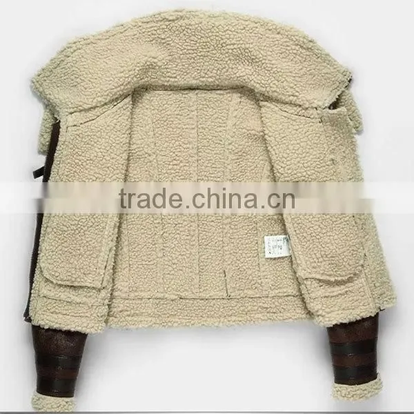 2014 brown lamb wool shearling women leather jacket with fur collar