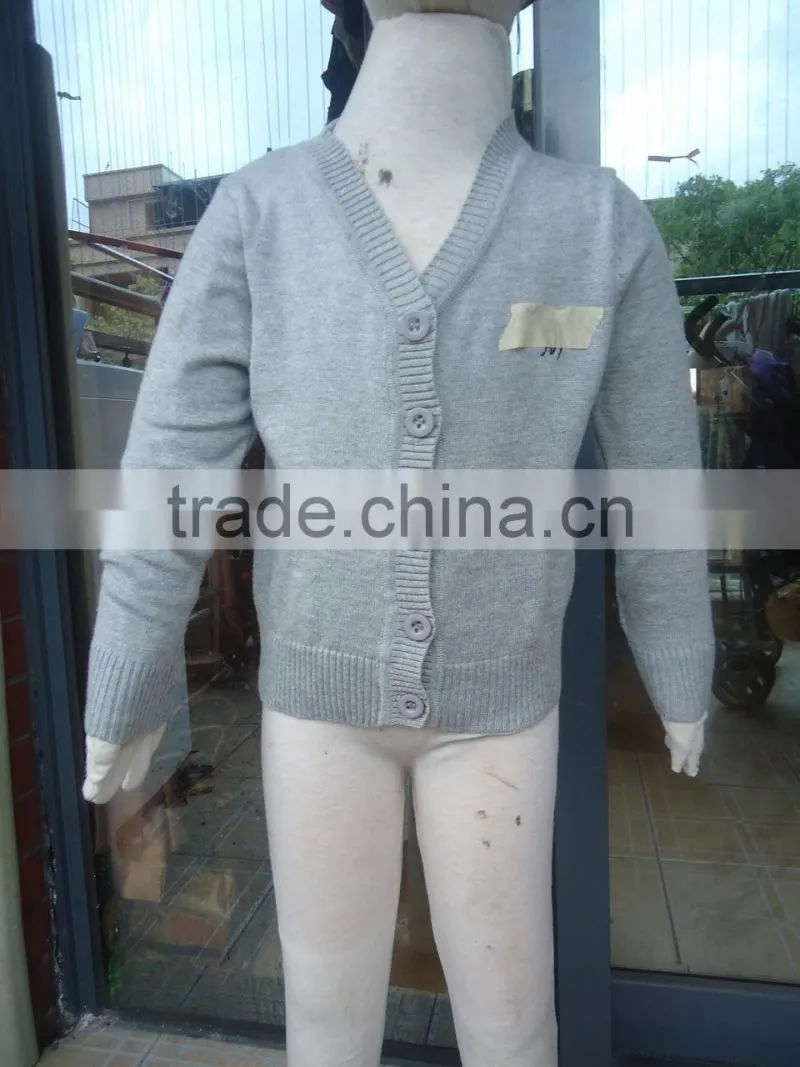 custom children kids heather grey v-neck button up plain knit cardigan