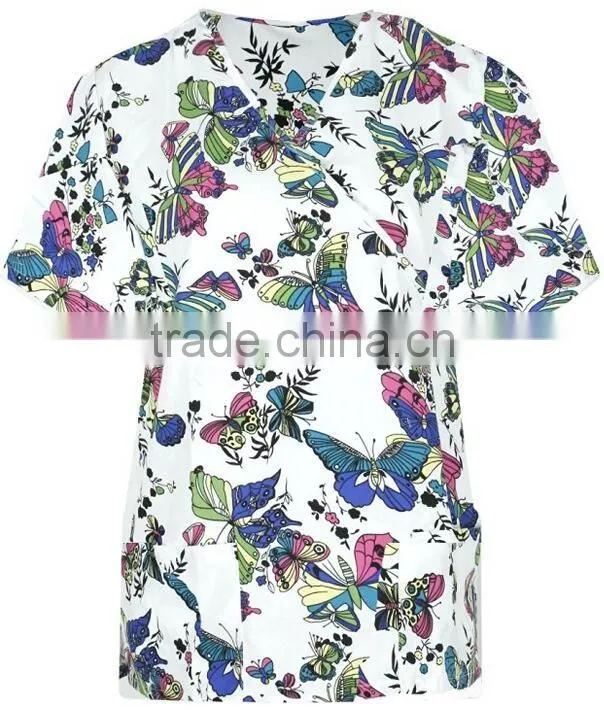 Top Selling Mock Wrap Women Medical Scrubs Wholesale Knit Panel Top