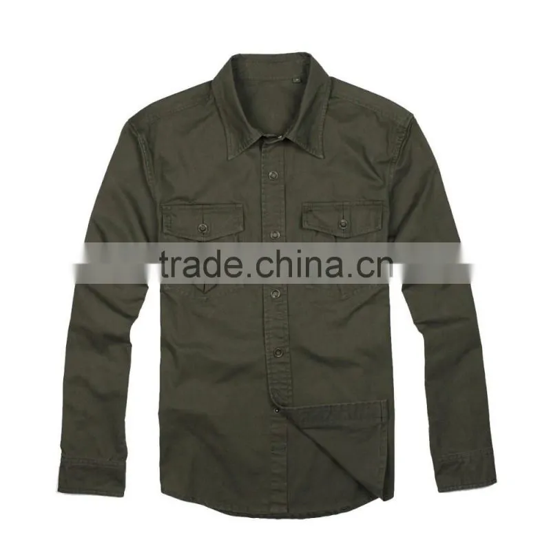 100% cotton two pockets outdoor shirts coarse cloth for man