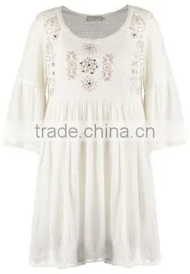 Embroidered casual cotton dress design for pregnant woman