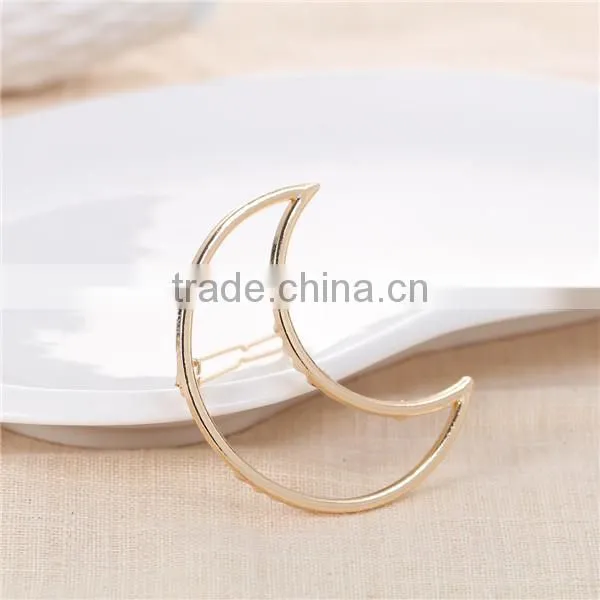 Zinc Based Alloy Hair Clips Findings Moon Gold Plated 62mm x 54mm