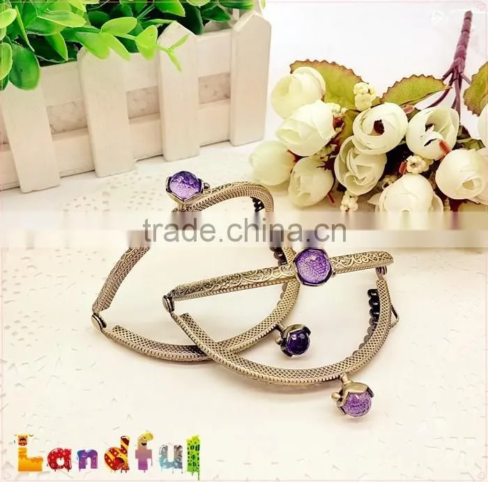 3.35inch Antique Brass Round Crystal Candy Bead Sewing Handmade Purse Frame