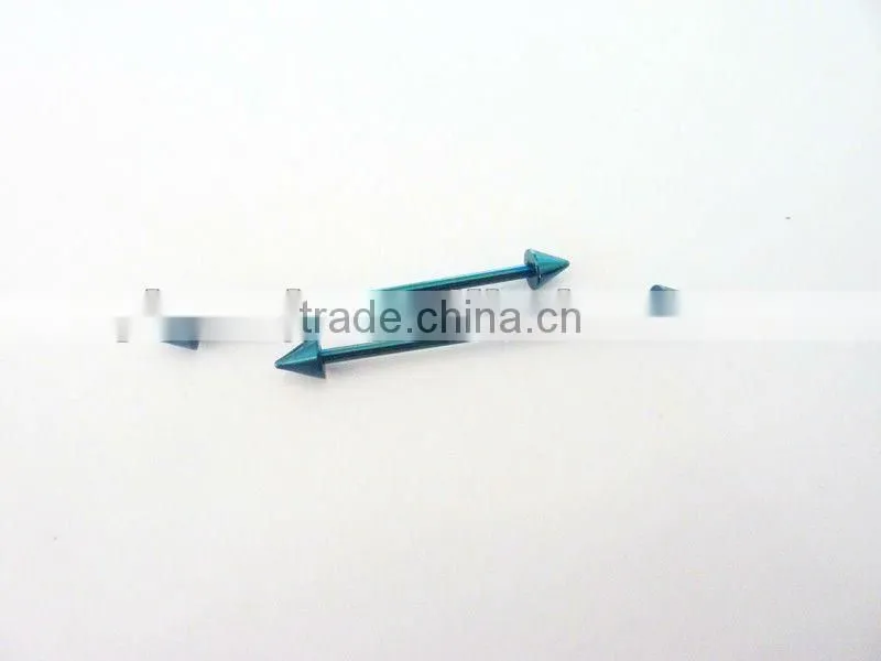 Wholesale New Hot Charm 14G 316L Surgical Stainless Steel plate anodized blue piercing industrial spike barbell tongue ring