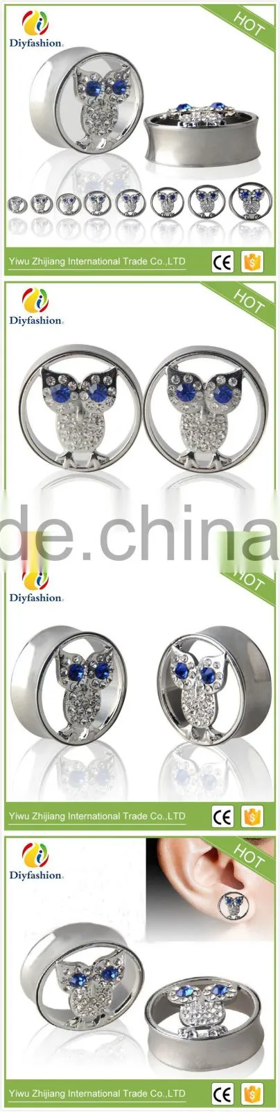 New hot owl stainless steel diamond pierced ear plug