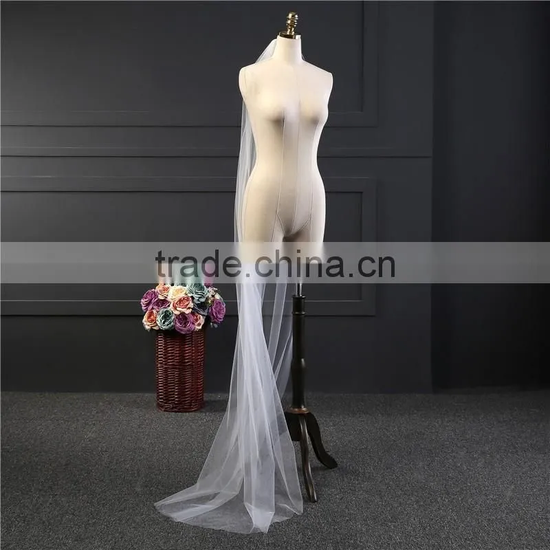 2017 wholesale Wholesale White Wedding Lace Bridal Veils Fashionable long Tulle bridal veils