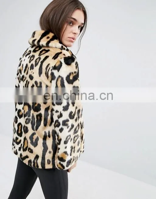 Wholesale Cheapest Price New Design Swing Coat in Leopard Faux Fur